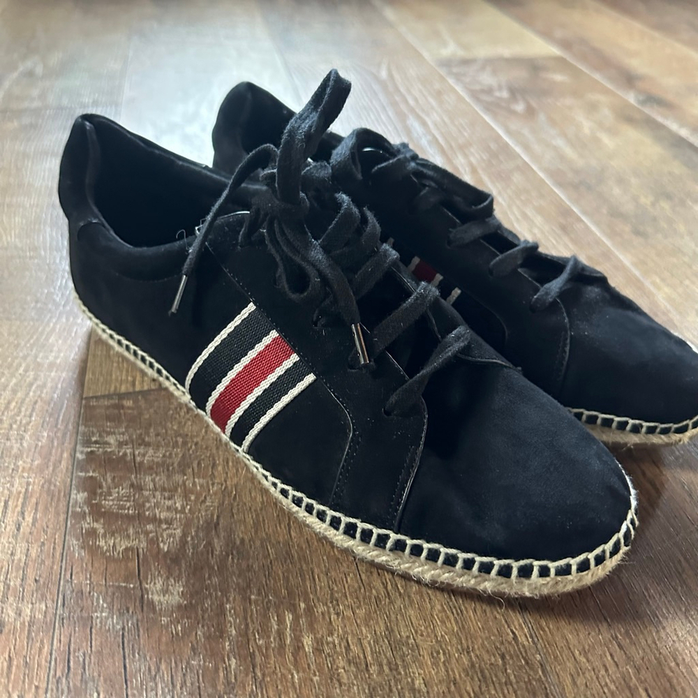 Women's Splendid Black Espadrilles Size 10 with Red and White Stripes